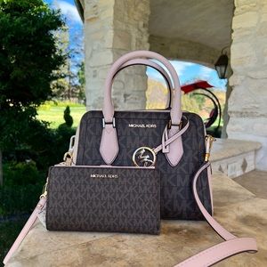 Michael Kors Ayden Signature handbag Satchel&wallet set Soft pink NWT